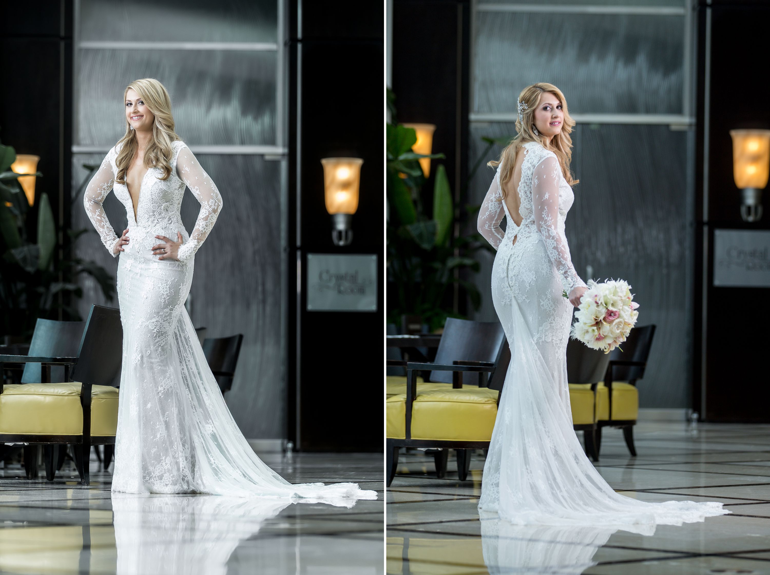 Bride posing with Berta Wedding Dress during a real Diplomat Beach Resort Wedding