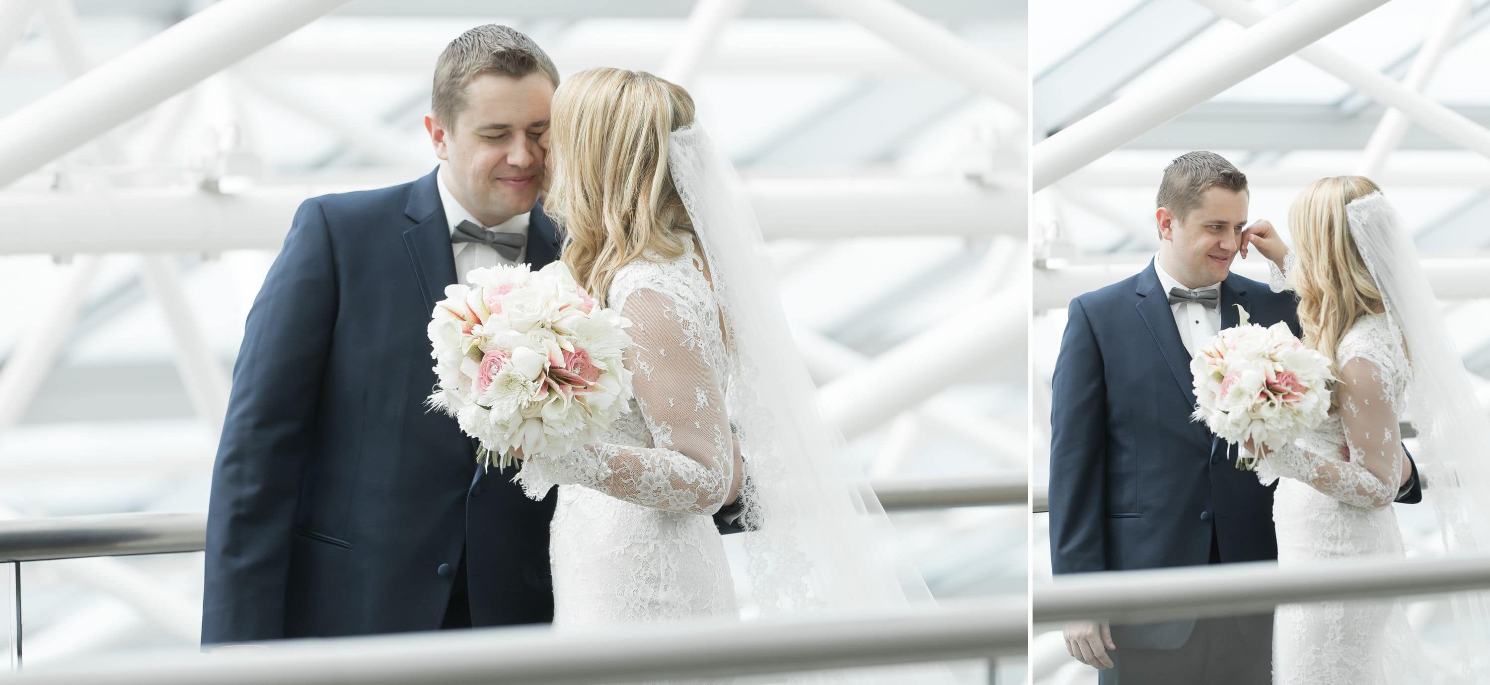 Cute shot of bride lightly kissing groom on the Wedding Day at the Diplomat Beach Resort Wedding