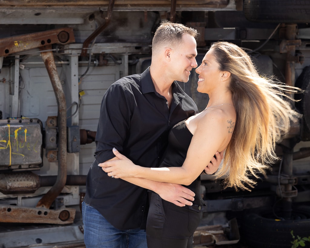 Bride and Groom posing for engagement session in design district Miami